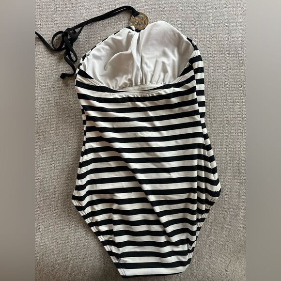 Michael Michael Kors Ring Halter Stripe Black White One Piece Swimsuit Size 6 - Picture 5 of 8
